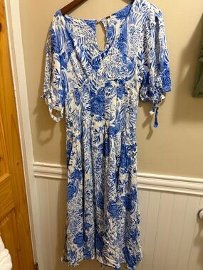 Free People Blue & White Floral Midi Dress